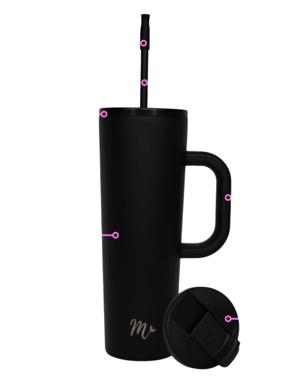 Mermaid Straw Stainless Steel Insulated Cup 30oz Siren Black